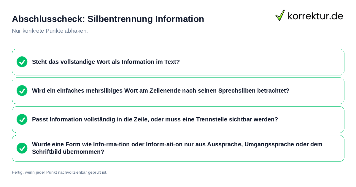 Konkreter Abschlusscheck zu Silbentrennung Information