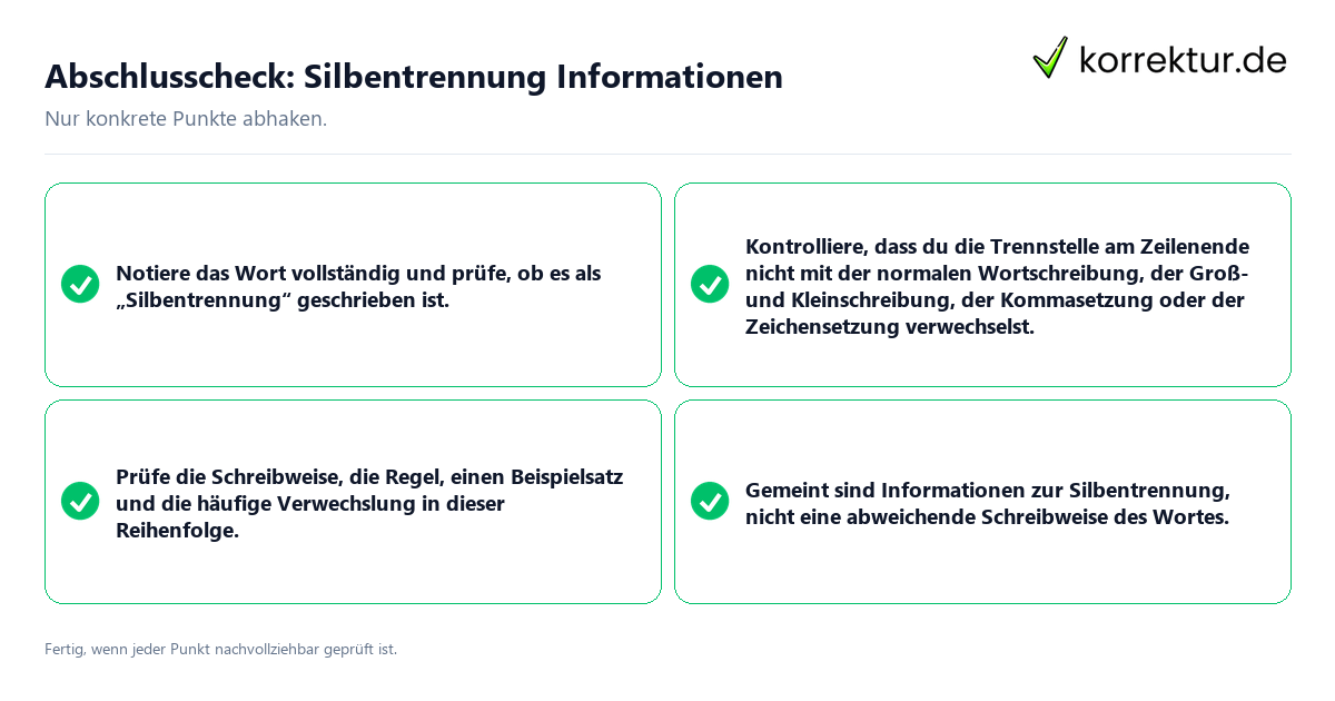 Konkreter Abschlusscheck zu Silbentrennung Informationen