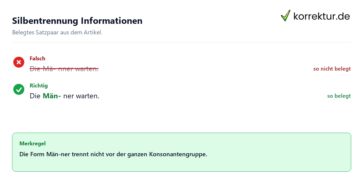 Falsches und richtiges Satzbeispiel zu Silbentrennung Informationen
