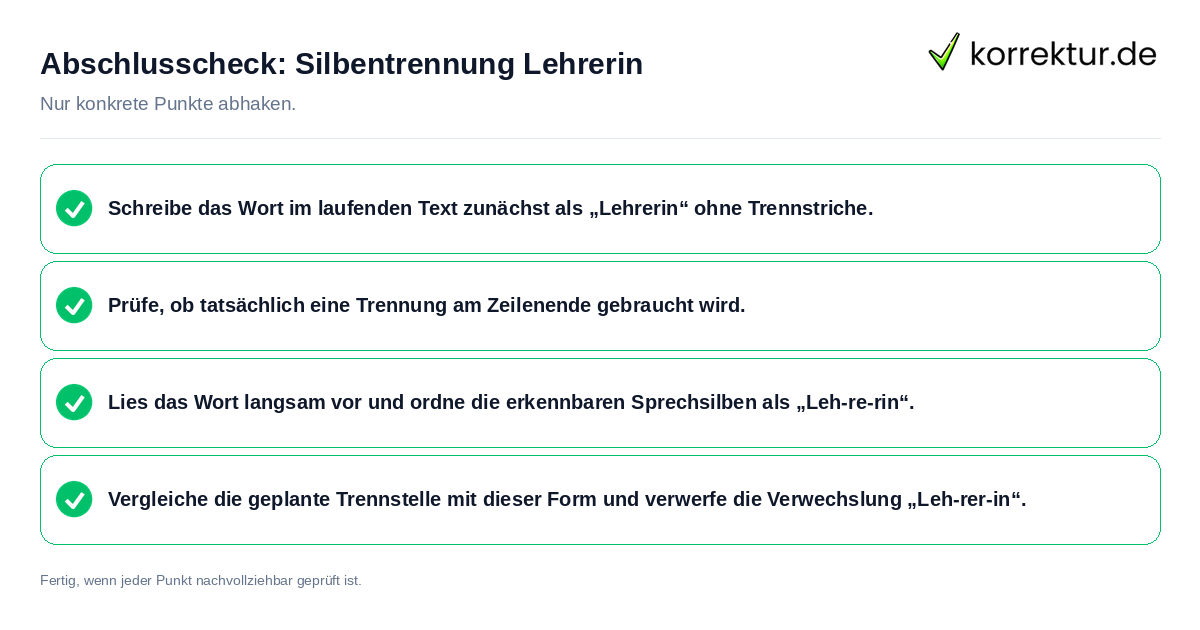 Abschlusscheck: Silbentrennung Lehrerin Konkreter Abschlusscheck zu Silbentrennung Lehrerin