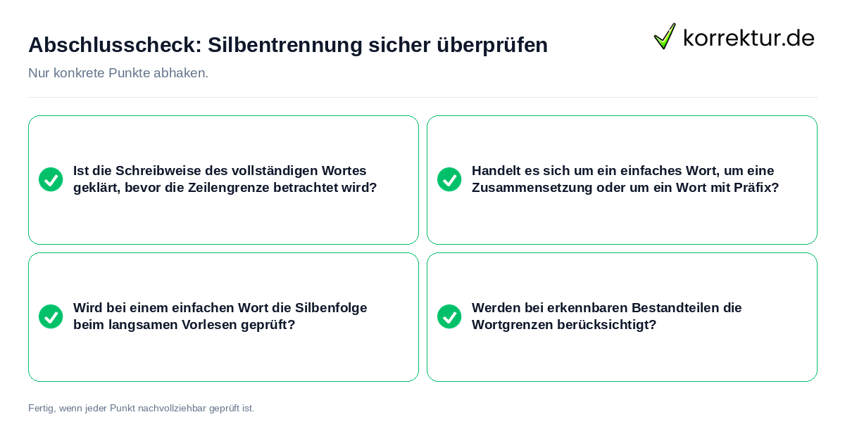 Konkreter Abschlusscheck zu Silbentrennung sicher überprüfen