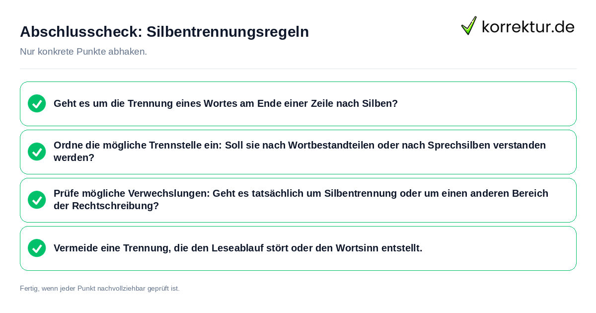 Konkreter Abschlusscheck zu Silbentrennungsregeln