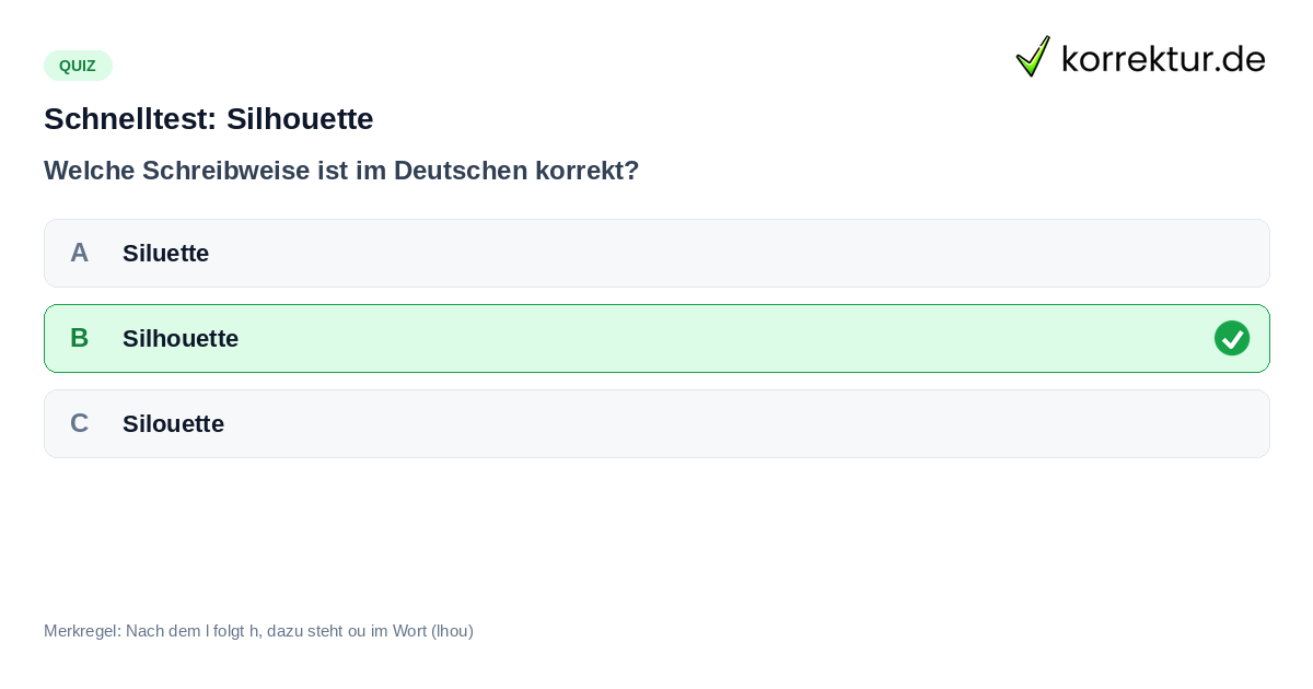 Schnelltest: Silhouette Quiz zur richtigen Schreibweise von Silhouette