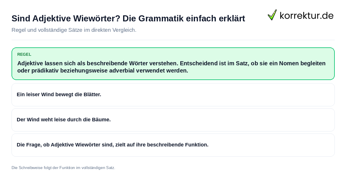 Sind Adjektive Wiewörter? Die Grammatik einfach erklärt Konkrete Regel und vollständige Beispielsätze zu Sind Adjektive Wiewörter? Die Grammatik einfach