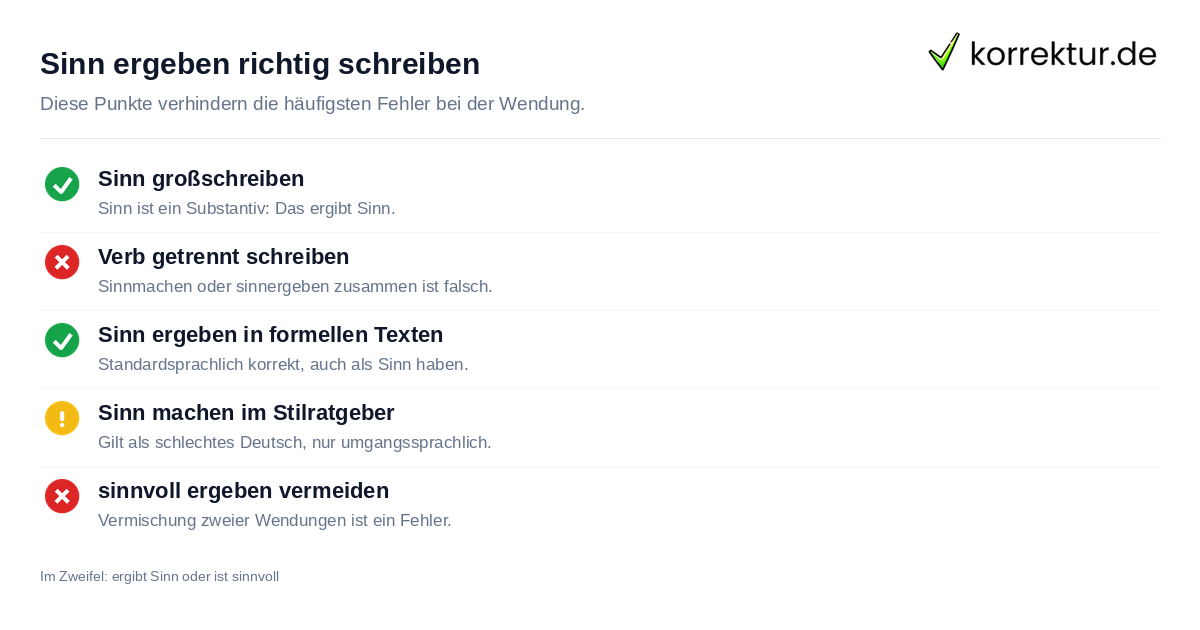 Sinn ergeben richtig schreiben Checkliste: Sinn ergeben richtig schreiben ohne Fehler