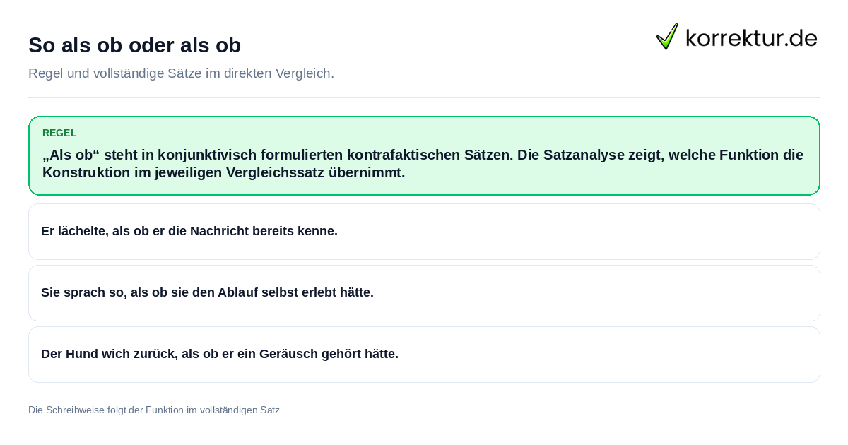 Konkrete Regel und vollständige Beispielsätze zu So als ob oder als ob