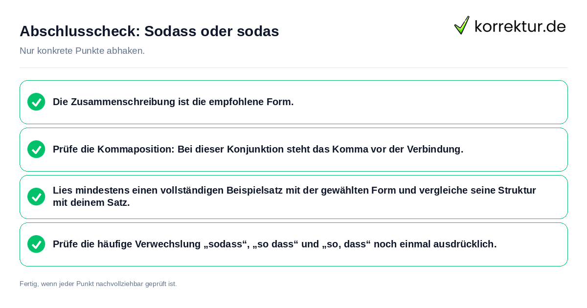 Konkreter Abschlusscheck zu Sodass oder sodas
