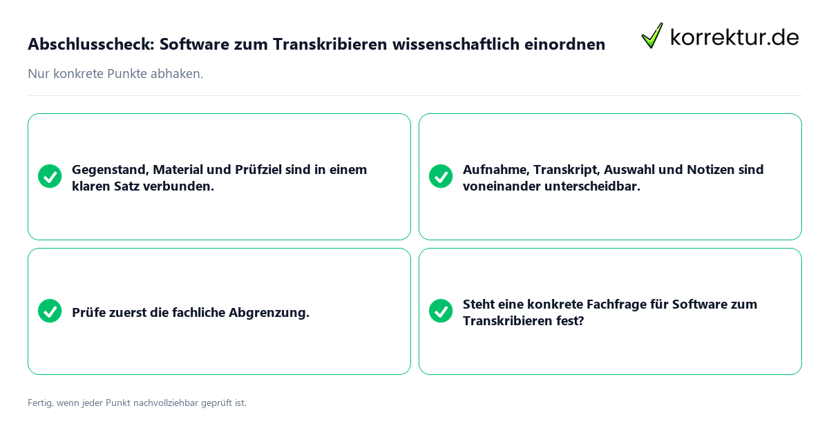 Abschlusscheck: Software zum Transkribieren wissenschaftlich einordnen Konkreter Abschlusscheck zu Software zum Transkribieren wissenschaftlich einordnen