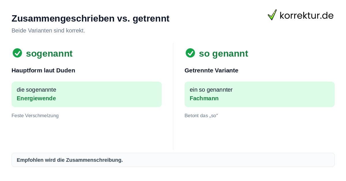 Zusammengeschrieben vs. getrennt Vergleich zwischen sogenannt und so genannt mit Beispielen