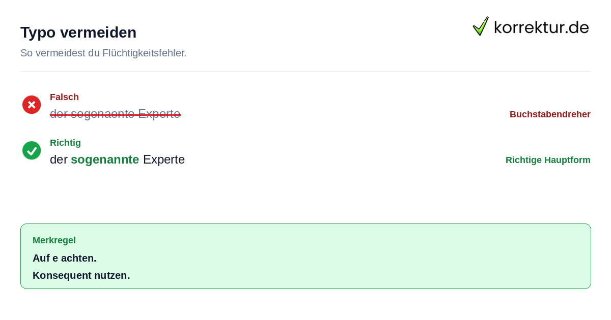 Typo vermeiden Rotstifekorrektur für den Begriff sogenannt im Kontext