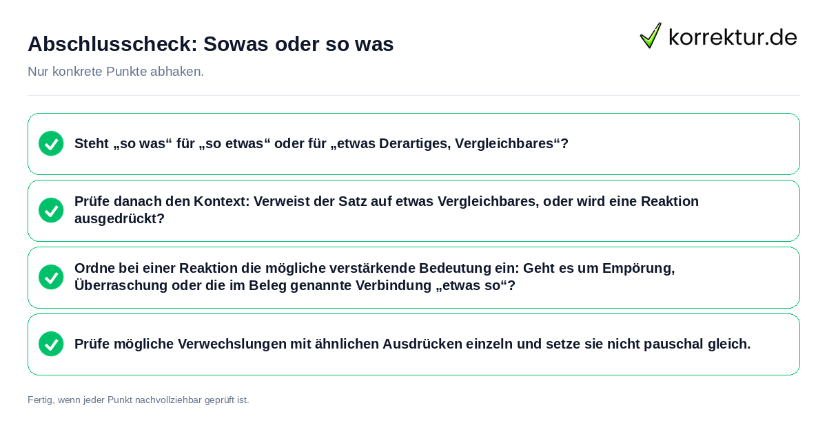 Konkreter Abschlusscheck zu Sowas oder so was