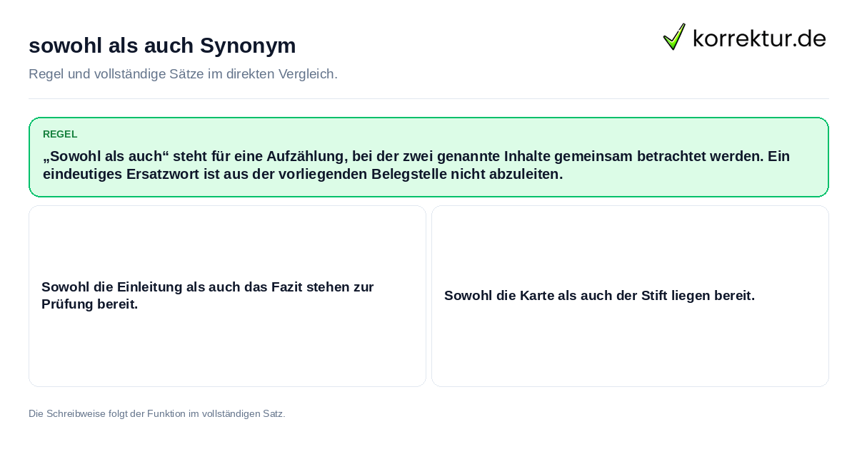 Konkrete Regel und vollständige Beispielsätze zu sowohl als auch Synonym