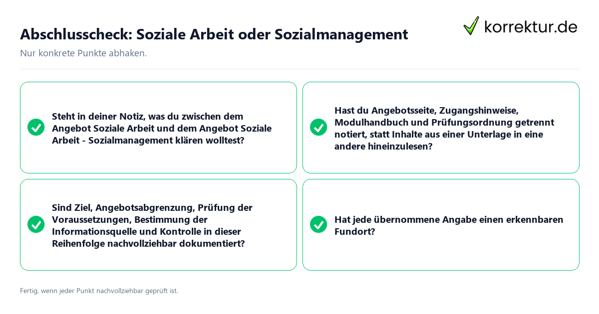Abschlusscheck: Soziale Arbeit oder Sozialmanagement Konkreter Abschlusscheck zu Soziale Arbeit oder Sozialmanagement
