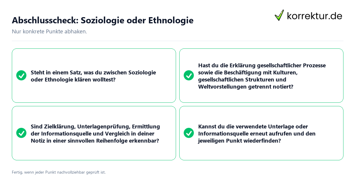 Abschlusscheck: Soziologie oder Ethnologie Konkreter Abschlusscheck zu Soziologie oder Ethnologie