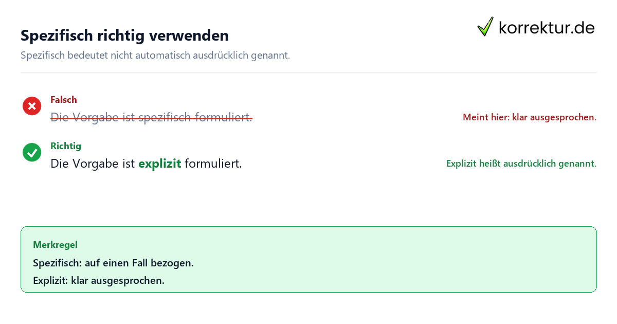 Spezifisch richtig verwenden Spezifisch Bedeutung: spezifisch und explizit richtig verwenden