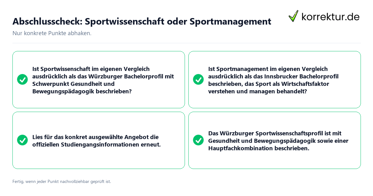 Abschlusscheck: Sportwissenschaft oder Sportmanagement Konkreter Abschlusscheck zu Sportwissenschaft oder Sportmanagement