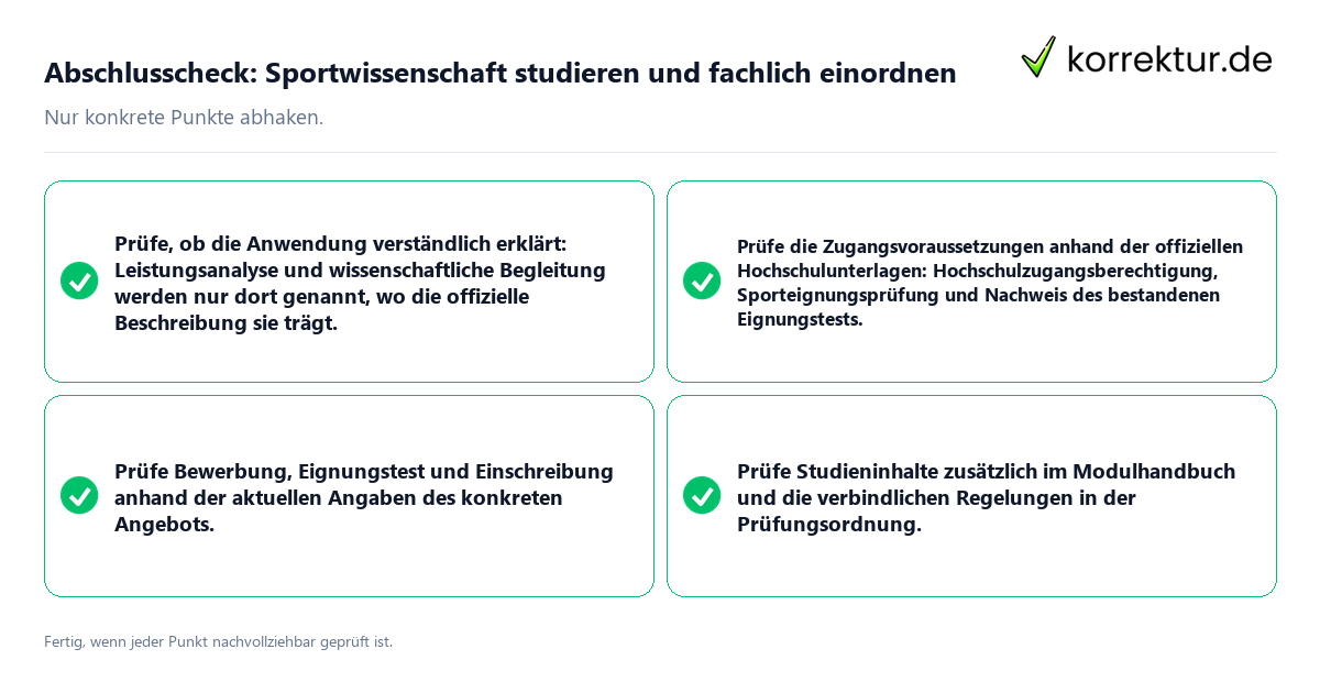 Abschlusscheck: Sportwissenschaft studieren und fachlich einordnen Konkreter Abschlusscheck zu Sportwissenschaft studieren und fachlich einordnen