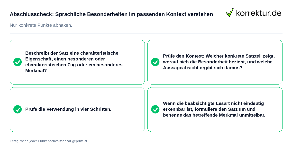 Konkreter Abschlusscheck zu Sprachliche Besonderheiten im passenden Kontext verstehen