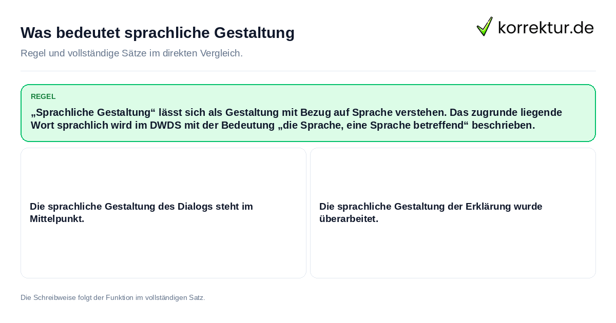 Konkrete Regel und vollständige Beispielsätze zu Was bedeutet sprachliche Gestaltung