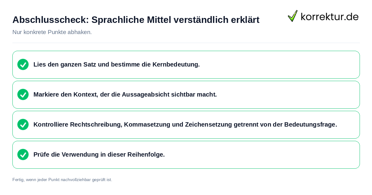 Konkreter Abschlusscheck zu Sprachliche Mittel verständlich erklärt
