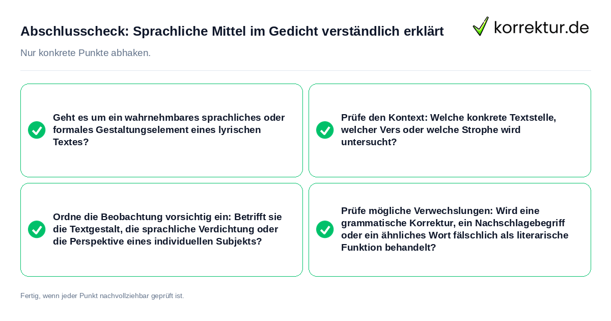 Abschlusscheck: Sprachliche Mittel im Gedicht verständlich erklärt Konkreter Abschlusscheck zu Sprachliche Mittel im Gedicht verständlich erklärt