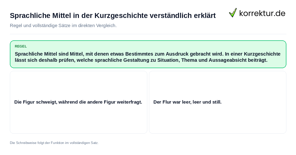 Sprachliche Mittel in der Kurzgeschichte verständlich erklärt Konkrete Regel und vollständige Beispielsätze zu Sprachliche Mittel in der Kurzgeschichte