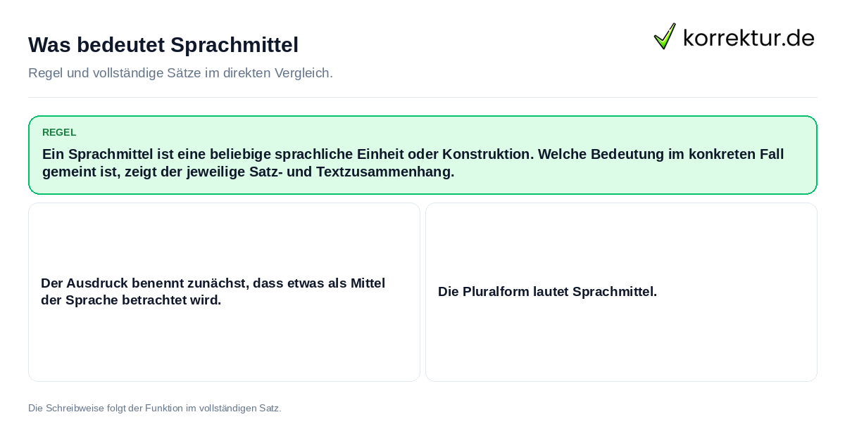 Konkrete Regel und vollständige Beispielsätze zu Was bedeutet Sprachmittel