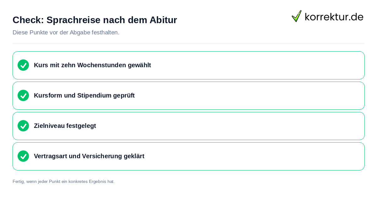 Sprachreise nach dem Abitur: Prüfliste mit vier Punkten