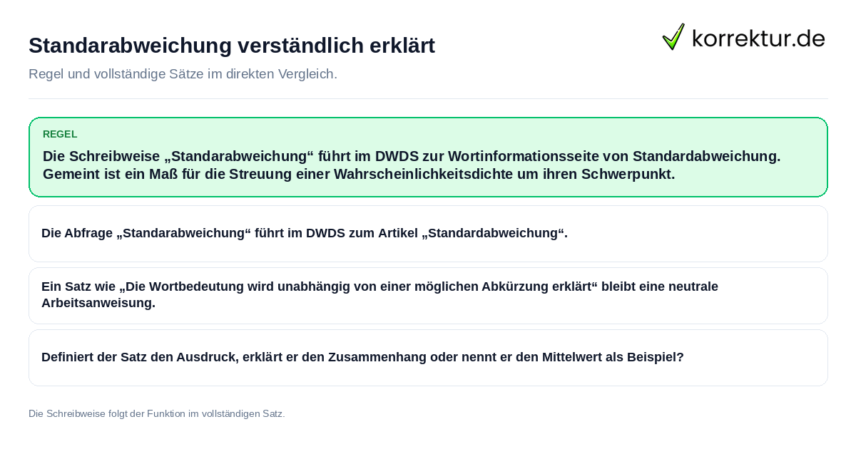 Konkrete Regel und vollständige Beispielsätze zu Standarabweichung verständlich erklärt