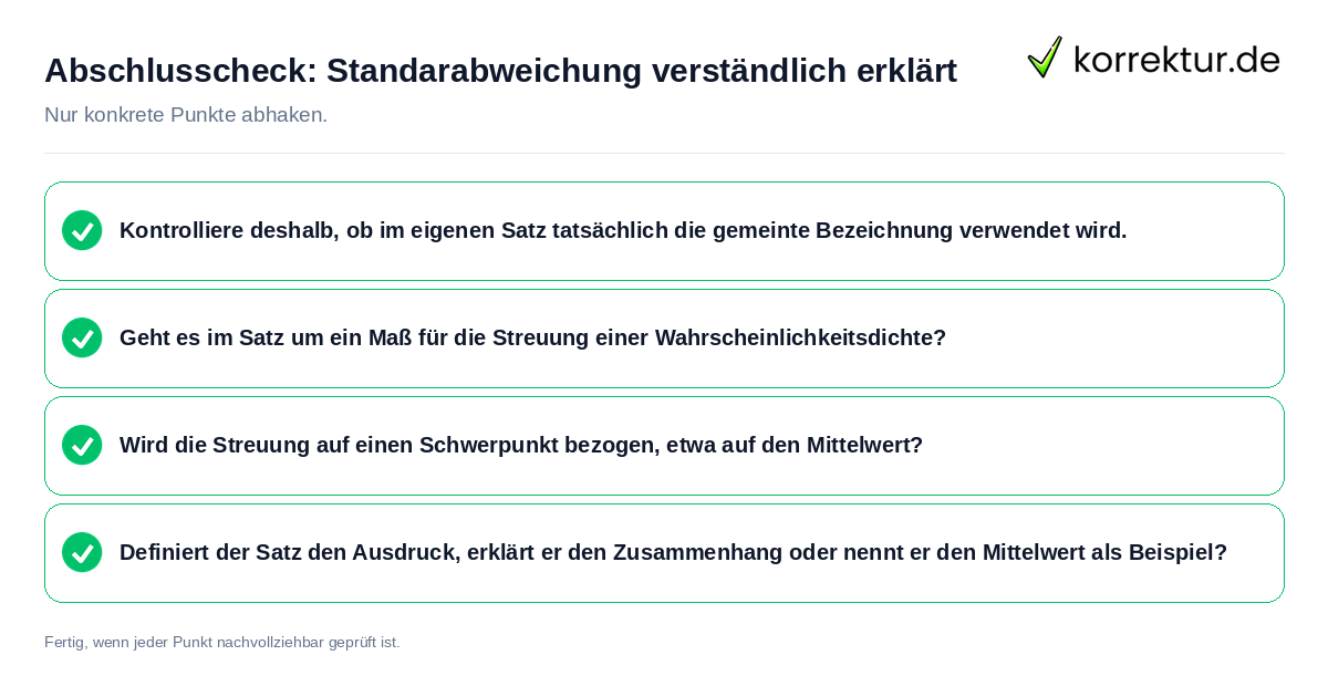 Konkreter Abschlusscheck zu Standarabweichung verständlich erklärt