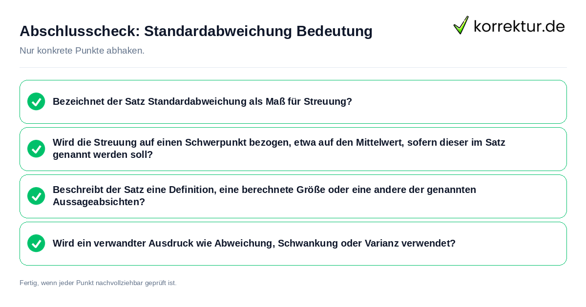 Abschlusscheck: Standardabweichung Bedeutung Konkreter Abschlusscheck zu Standardabweichung Bedeutung