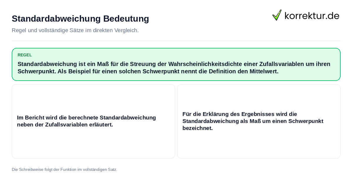 Standardabweichung Bedeutung Konkrete Regel und vollständige Beispielsätze zu Standardabweichung Bedeutung