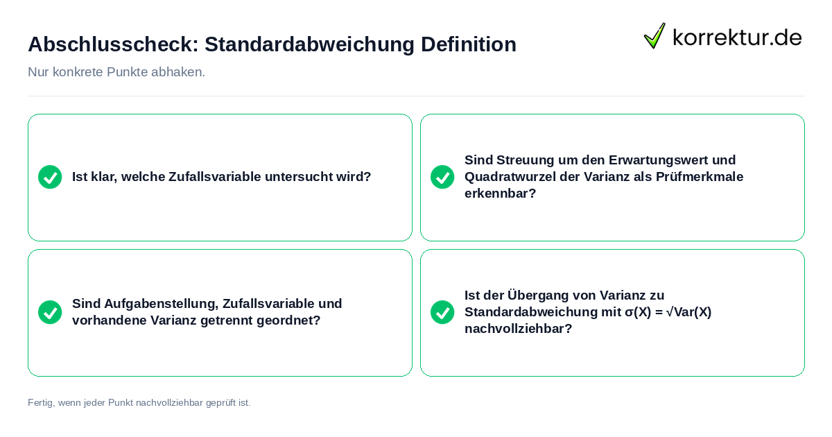 Konkreter Abschlusscheck zu Standardabweichung Definition