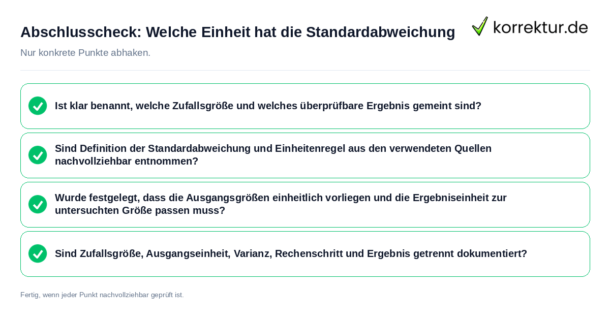 Konkreter Abschlusscheck zu Welche Einheit hat die Standardabweichung
