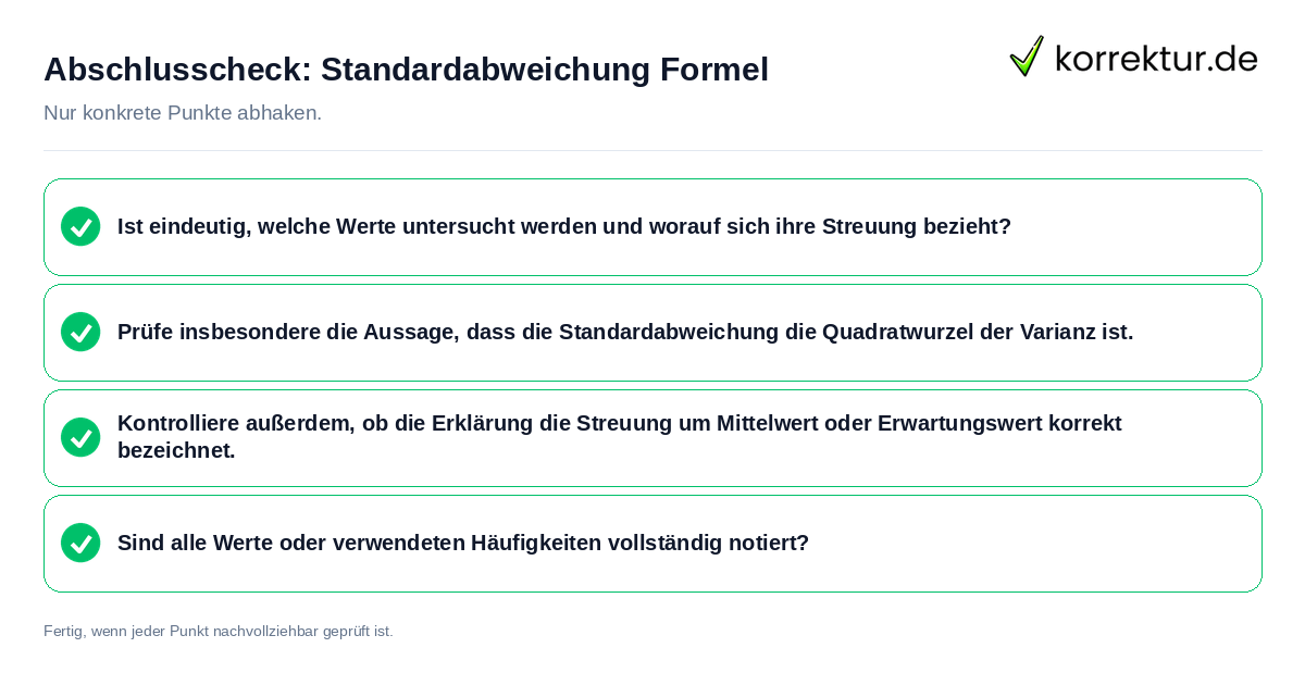 Konkreter Abschlusscheck zu Standardabweichung Formel