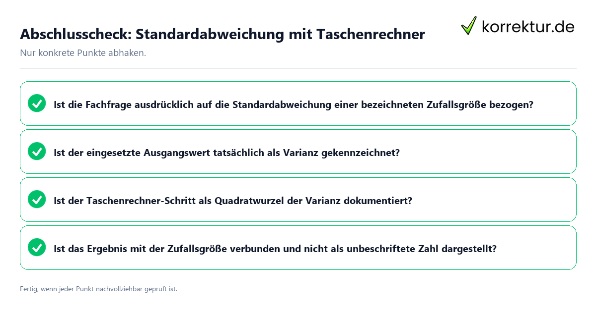 Konkreter Abschlusscheck zu Standardabweichung mit Taschenrechner