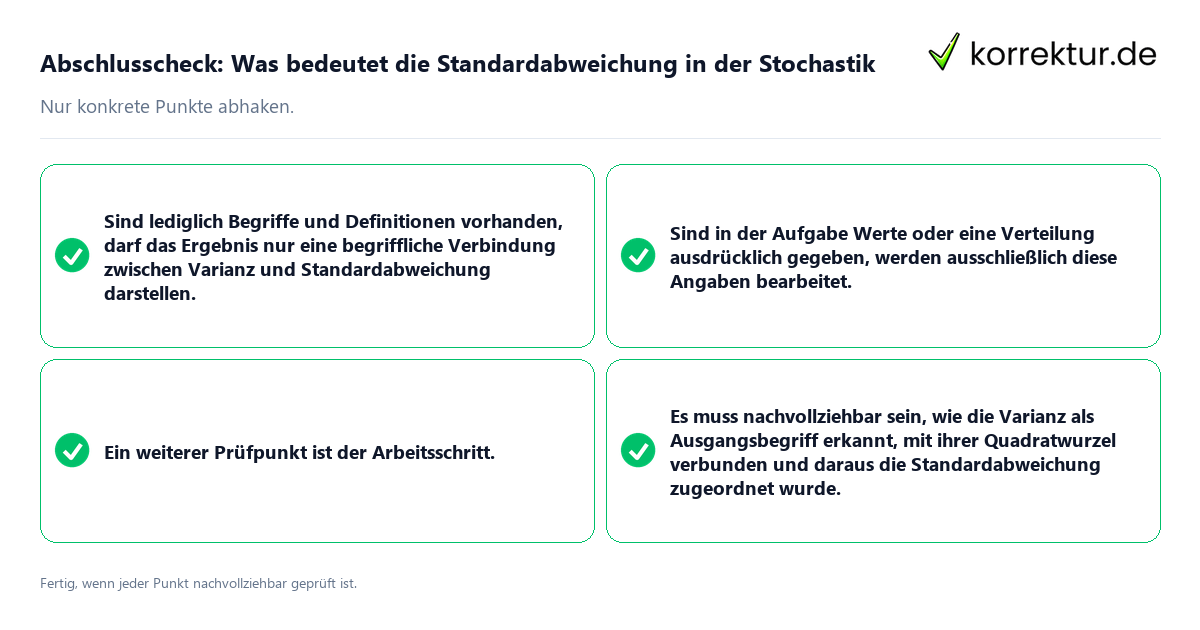 Abschlusscheck: Was bedeutet die Standardabweichung in der Stochastik Konkreter Abschlusscheck zu Was bedeutet die Standardabweichung in der Stochastik