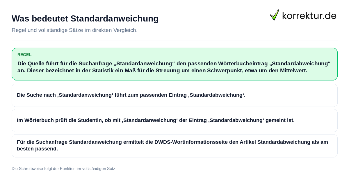 Konkrete Regel und vollständige Beispielsätze zu Was bedeutet Standardanweichung