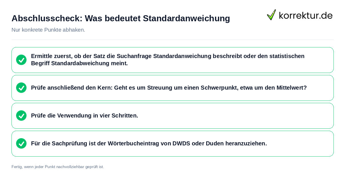 Konkreter Abschlusscheck zu Was bedeutet Standardanweichung
