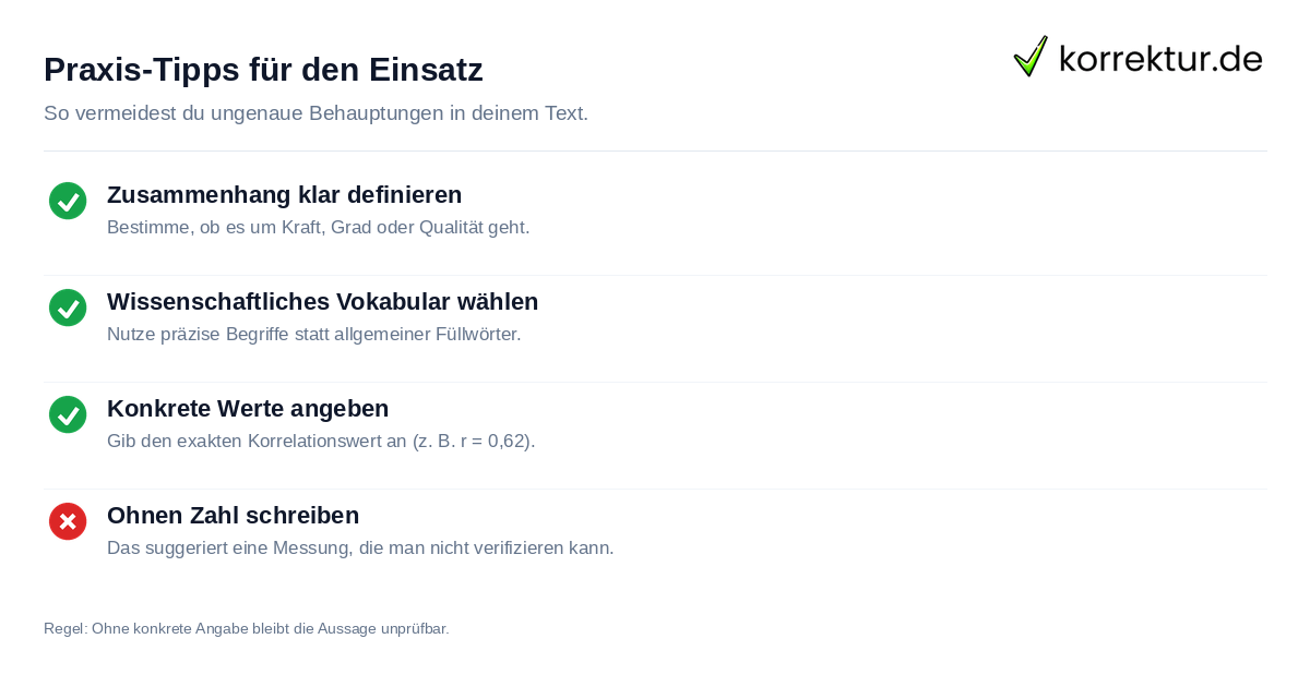 Checkliste für korrekten Sprachgebrauch bei starren Zusammenhängen