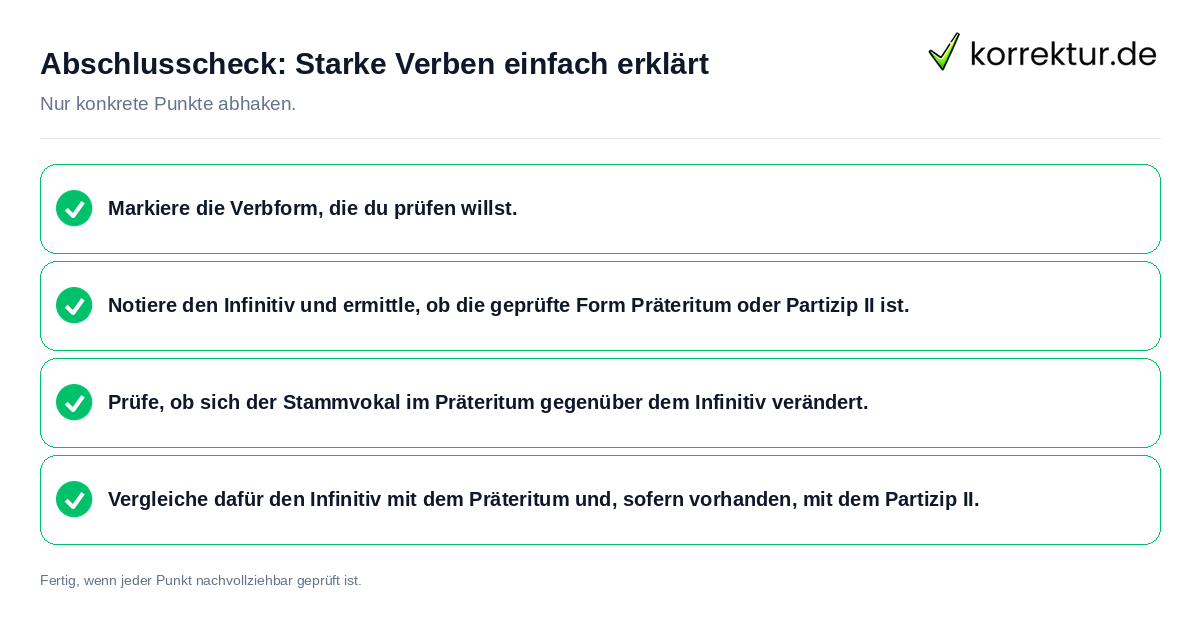 Konkreter Abschlusscheck zu Starke Verben einfach erklärt