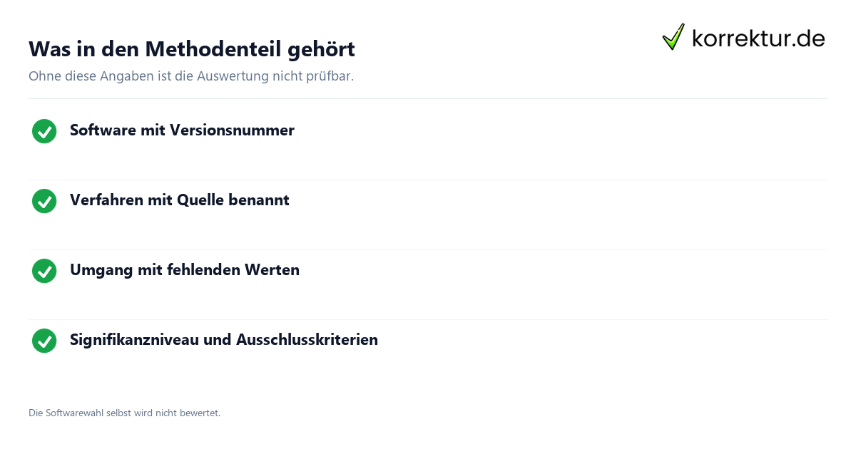 Was in den Methodenteil gehört Statistiksoftware: Pflichtangaben im Methodenteil