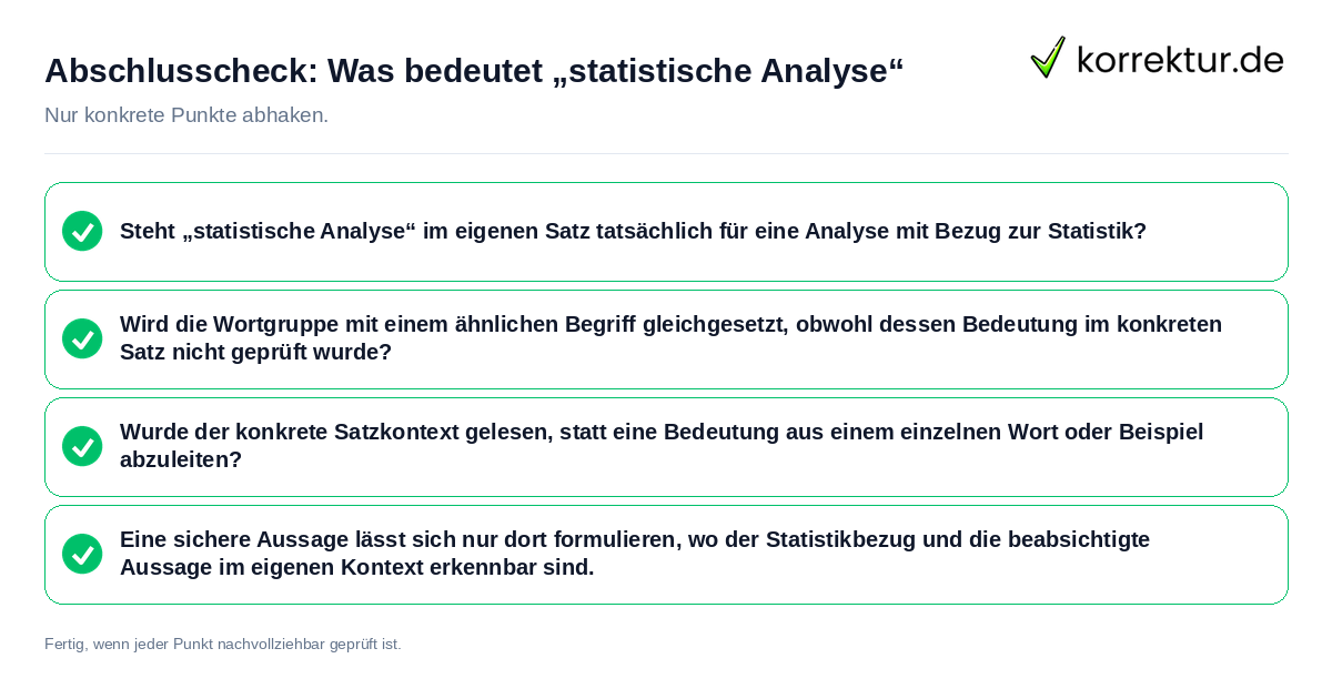 Konkreter Abschlusscheck zu Was bedeutet „statistische Analyse“