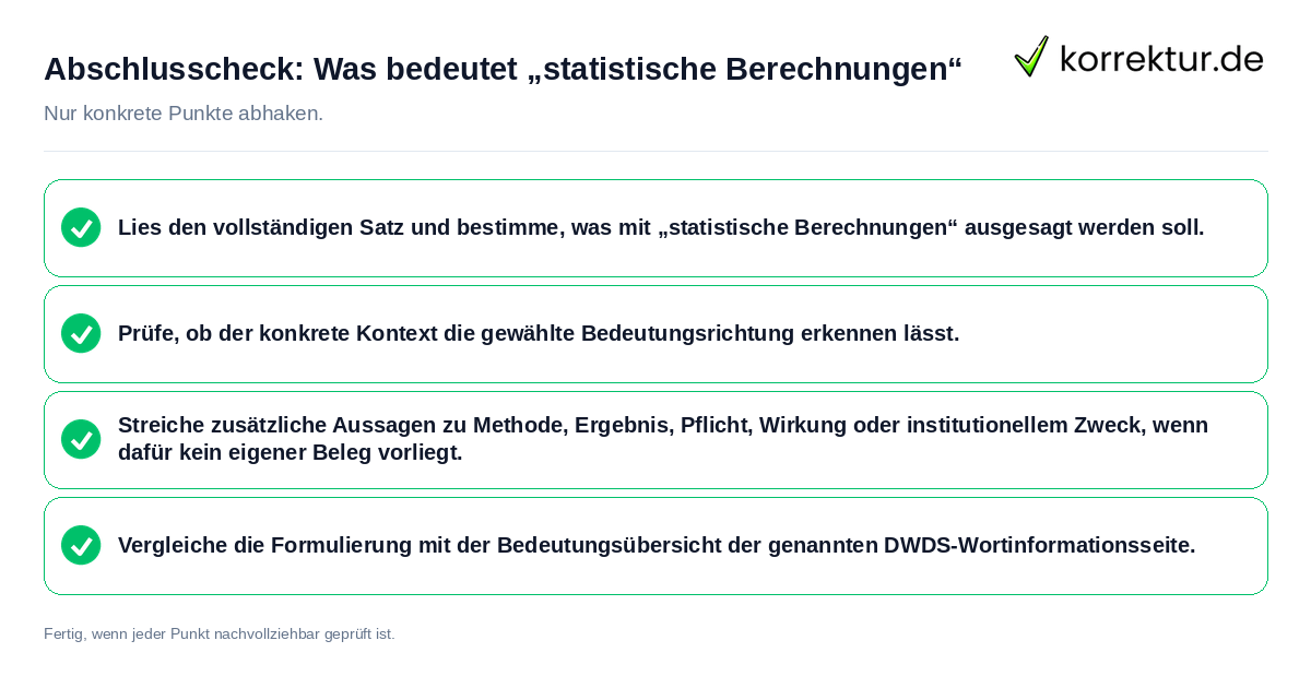 Konkreter Abschlusscheck zu Was bedeutet „statistische Berechnungen“