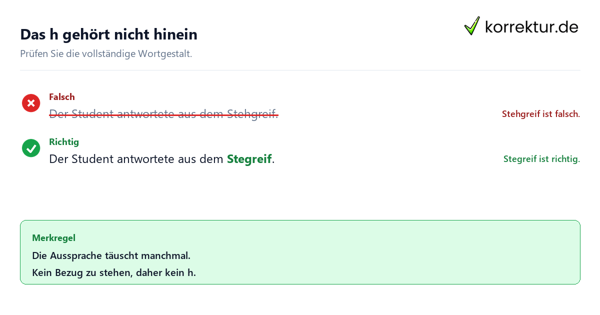 Das h gehört nicht hinein Stegreif oder Stehgreif: So schreibt man es richtig im Beispielsatz