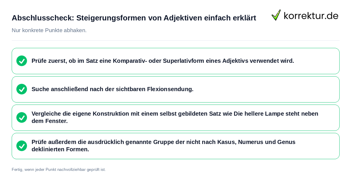 Konkreter Abschlusscheck zu Steigerungsformen von Adjektiven einfach erklärt