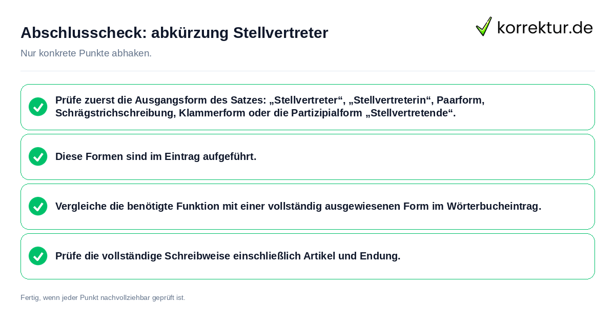 Konkreter Abschlusscheck zu abkürzung Stellvertreter