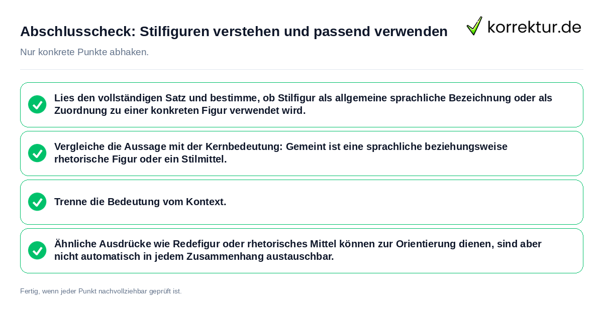 Konkreter Abschlusscheck zu Stilfiguren verstehen und passend verwenden