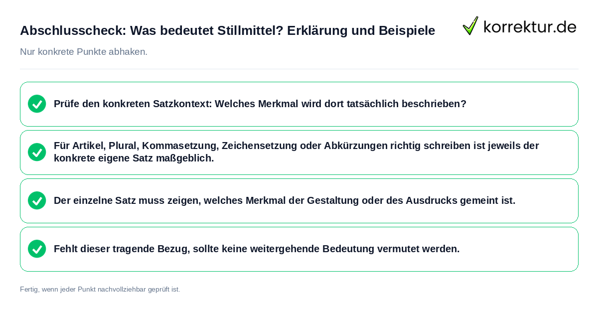 Konkreter Abschlusscheck zu Was bedeutet Stillmittel? Erklärung und Beispiele