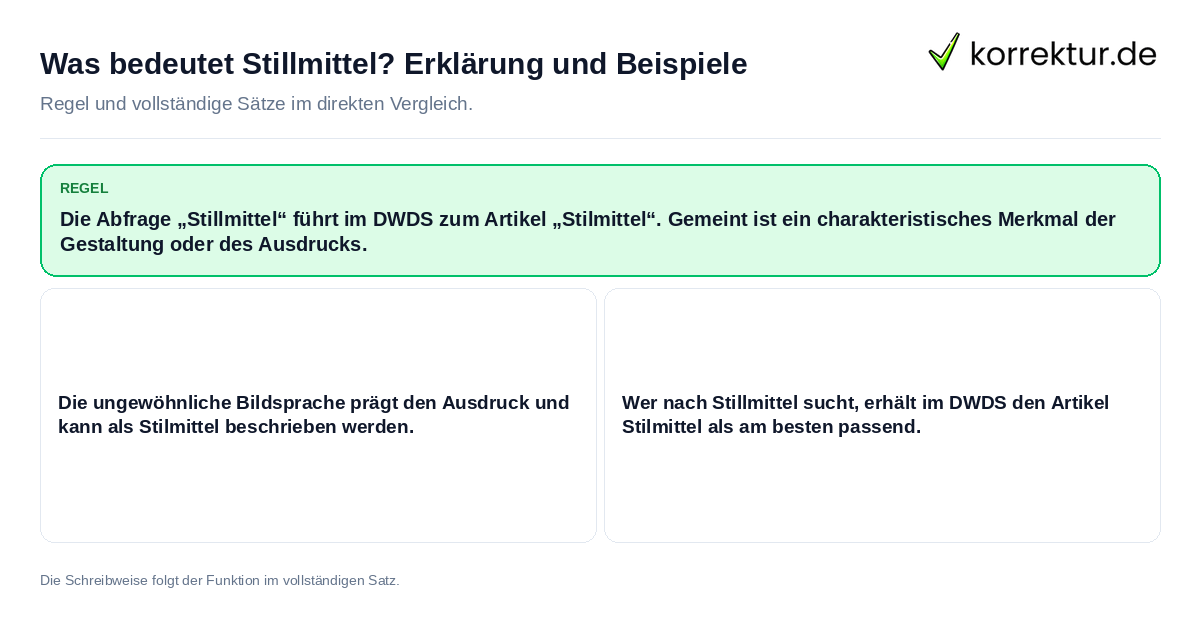 Konkrete Regel und vollständige Beispielsätze zu Was bedeutet Stillmittel? Erklärung und Beispiele